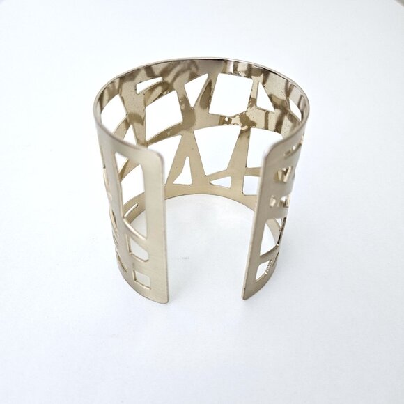 Brushed Gold Tone Geometric Cutout Cuff Bracelet - Picture 4 of 10
